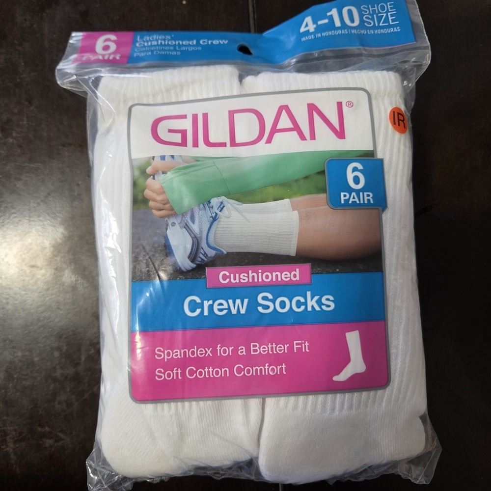 NEW Vintage Womens White Crew Socks 6 Pairs Comfort Toe Seam Size 4-10